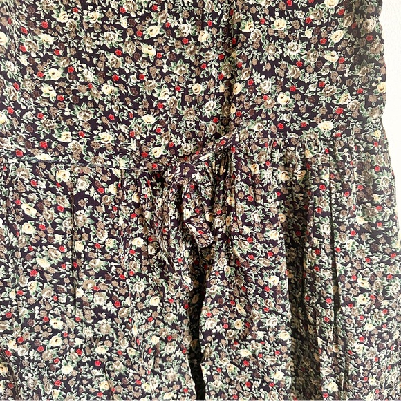 VINTAGE MIDI PLEATED BUTTONED DRESS FLORAL SLEEVELESS NEUTRAL XS S - Picture 5 of 11
